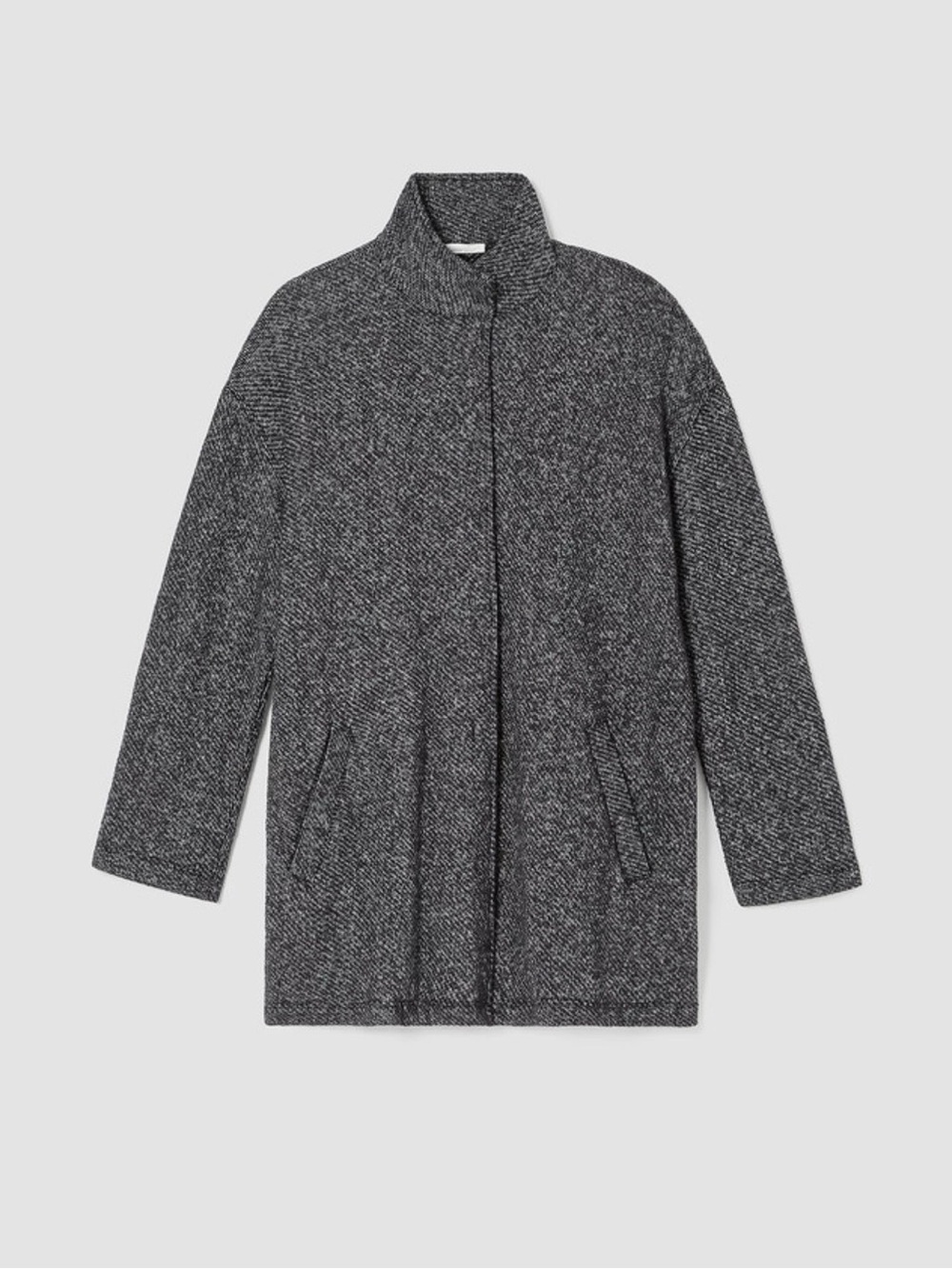 Eileen Fisher Stand Collar Black white tweed Button-Front coat cardigan jacket - Picture 3 of 7